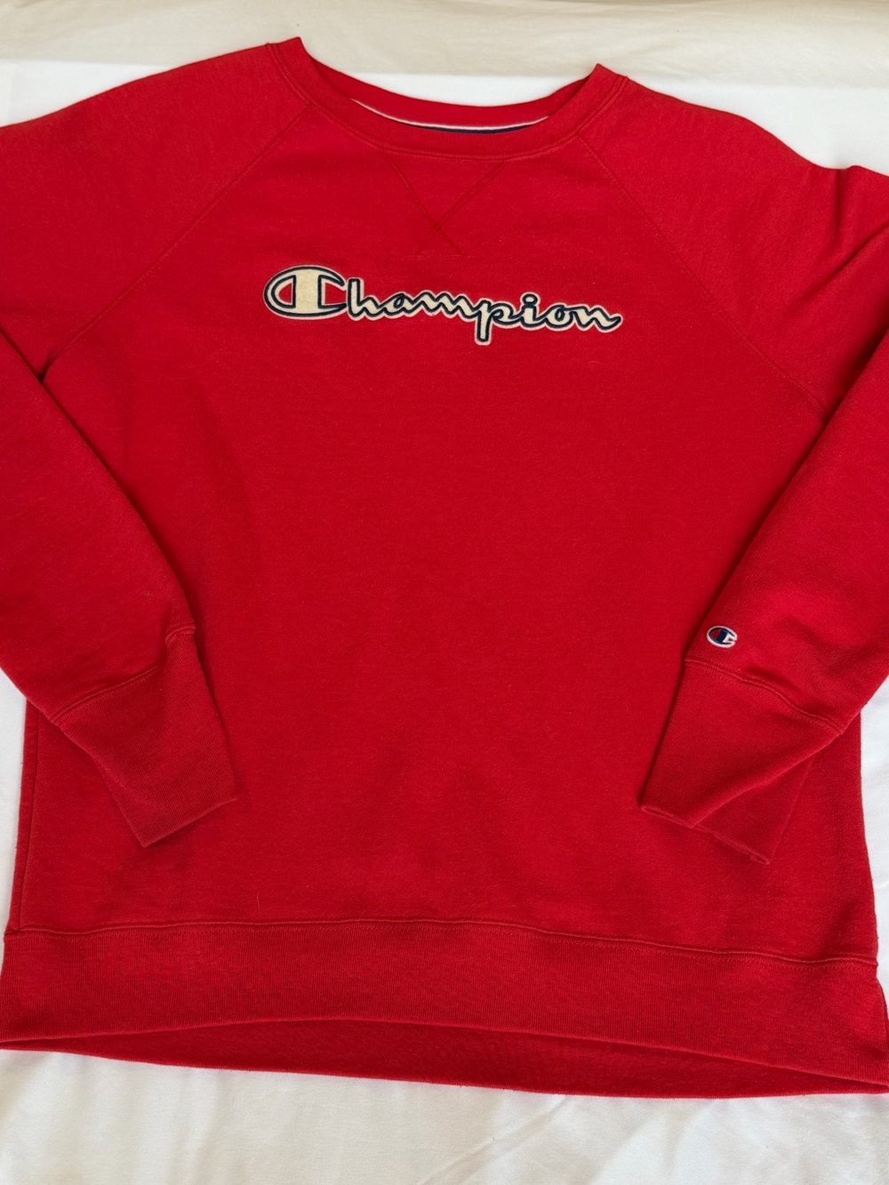 Vintage Y2K Champion Red Script Logo Crewneck Sweatshirt Mens M